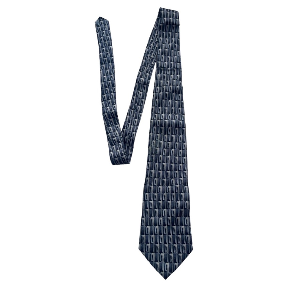 Stafford Men’s Navy With Cream & Gray Square Abstract Pattern 100% Silk Neck Tie